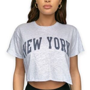 Brandy‎ Melville New York Crop Tee Heather Grey Made in Italy 100% Cotton